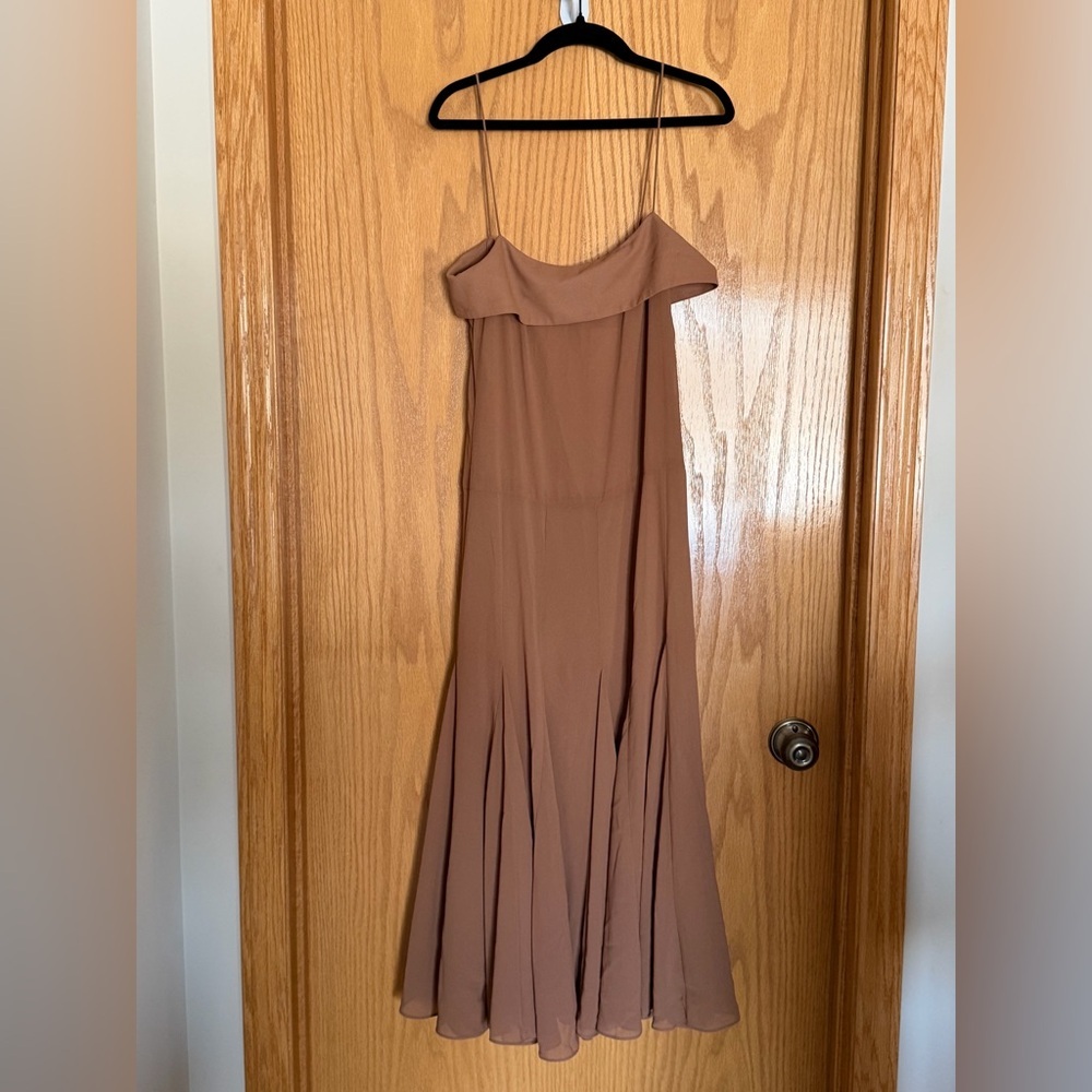 H&M ELEGANT BROWN MIDI DRESS‎ IN CRÉPE CHIFFON NWT SZ XS - Picture 7 of 14